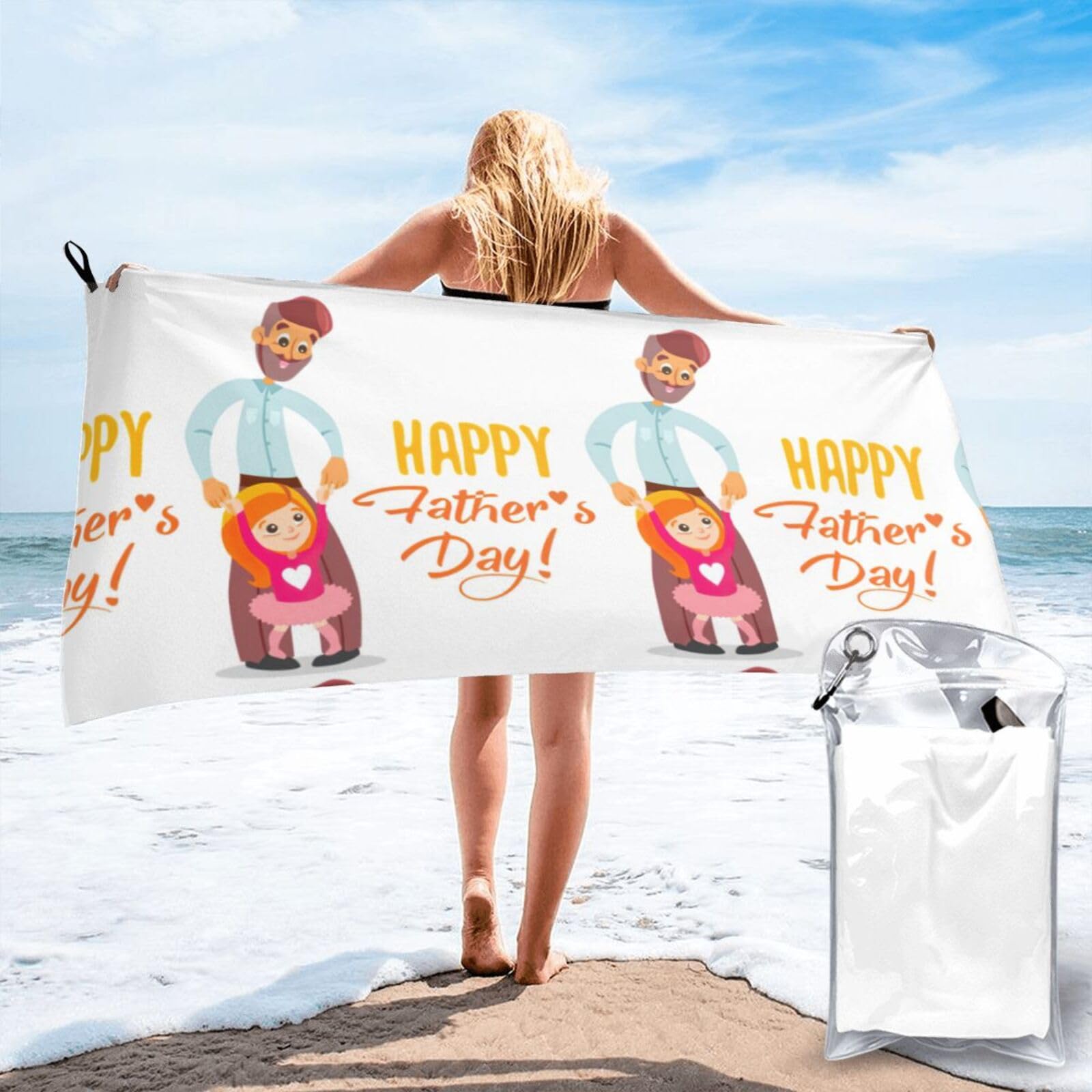 WYCZHY Fathers Day By Daughter Print Beach Towel Soft Quick Dry For Spa Pool Gym Vacation Travelers Women Men Adults Sauna Gift