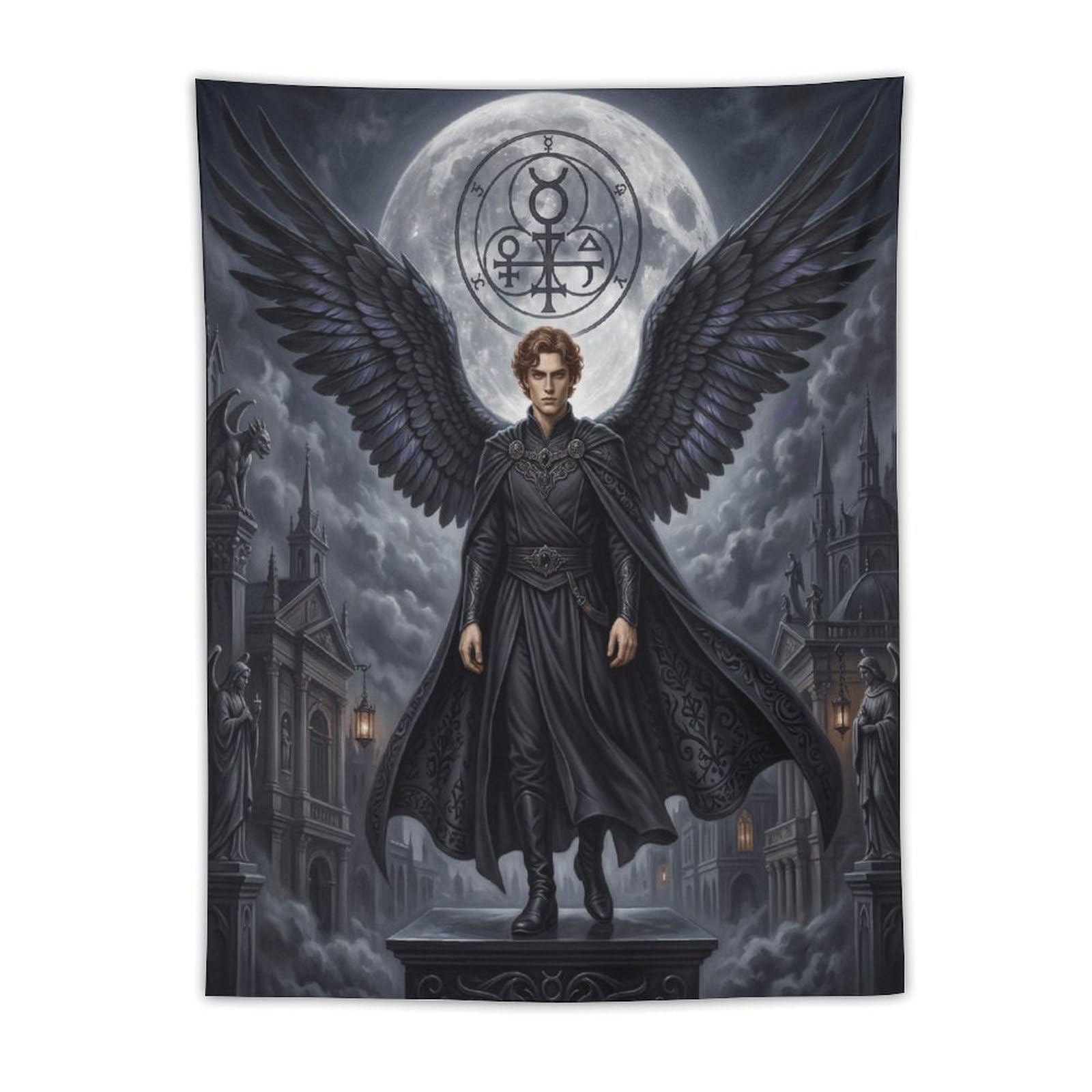 W7C8U2X3 Dark Angel Lucifer Gothic City Wall Tapestry, Apartment