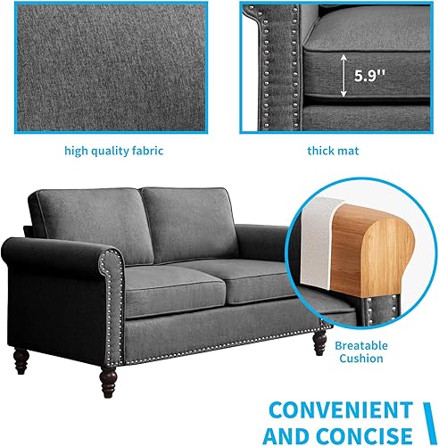 Miniatura 3 de Mjkone - Juego de sofá de 3 piezas para sala de estar, sofá seccional moderno y sofá cama con forma de calabaza, patas de madera, tela de lino