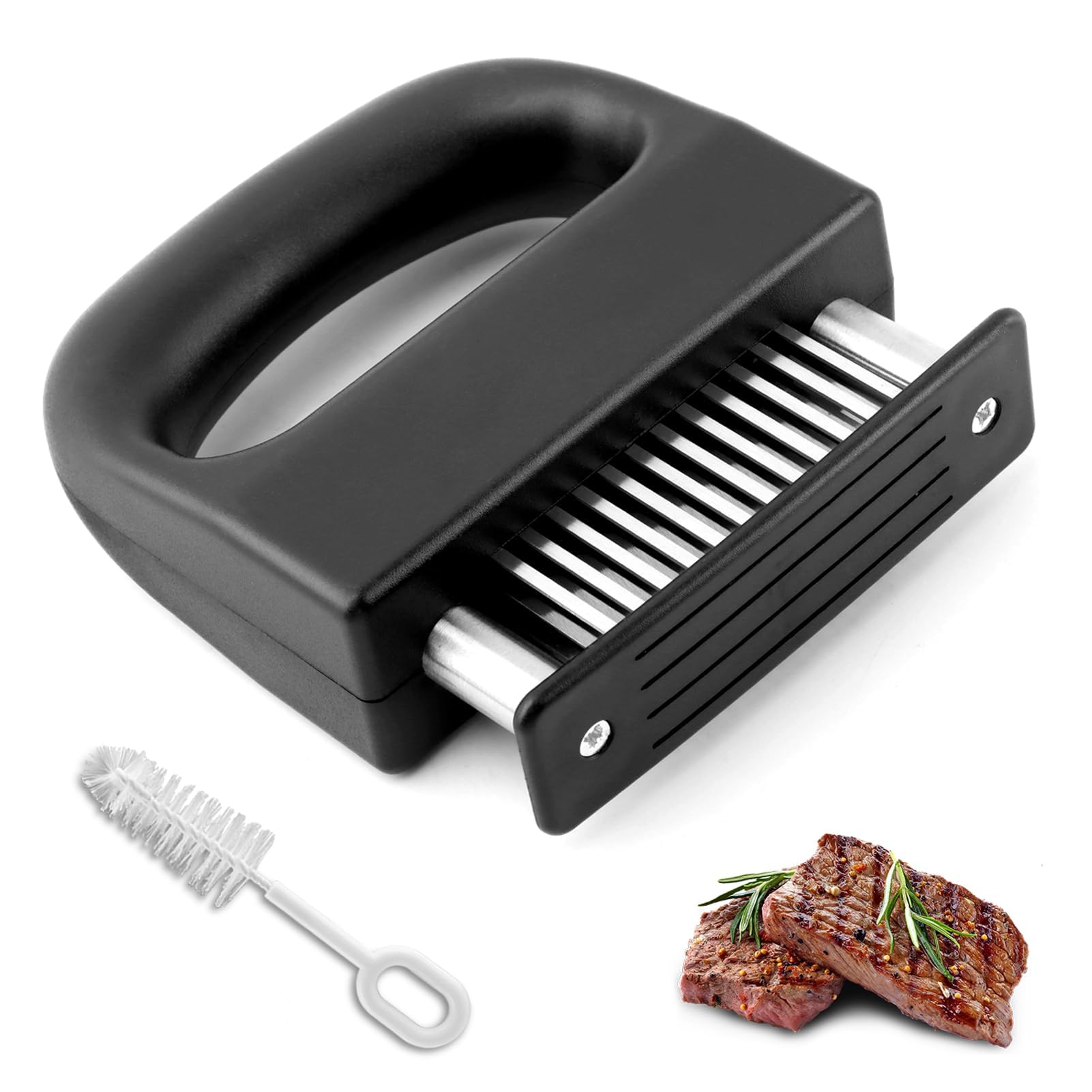 BIGTHREE Meat Tenderizer Tool, Stainless Steel Meat Tenderizer, Barbecue Meat Tenderizers with 48 Ultra Sharp Needle Blades for Tenderizing Chicken, Steak, Veal, BBQ