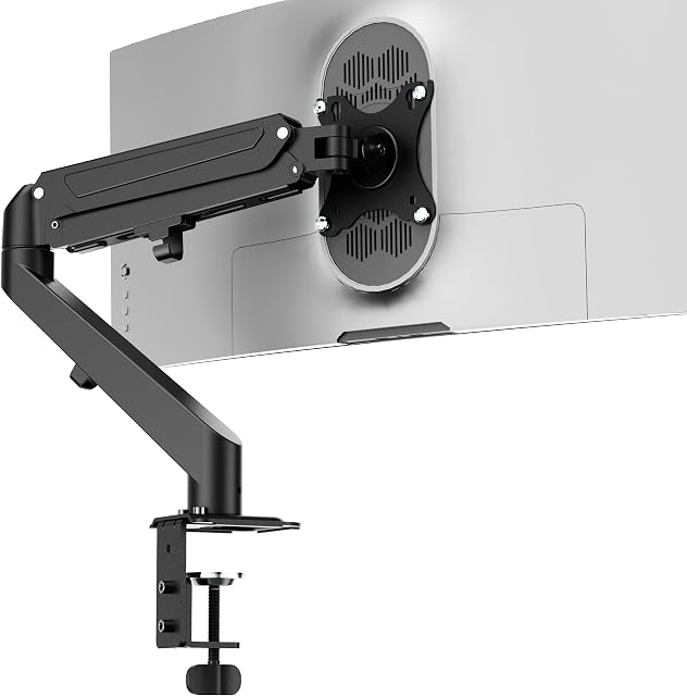 PUTORSEN Single Monitor Arm for 1727 Screens, Ergonomic Gas Powered Height Adjustable Monitor Stand Mount 1 Monitor Tilt Swivel VESA 75 to 100mm Weight 2kg to 6.5kg