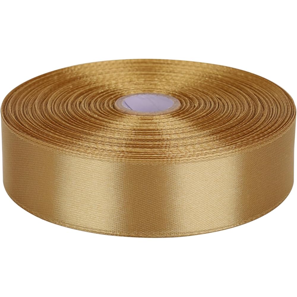 Baocuan 1 inch Champagne Gold Satin Ribbon 50 Yards Solid Fabric Ribbons Roll for Wedding Invitations, Bridal Bouquets, Sewing, Party Decorations, Gift Wrapping and More