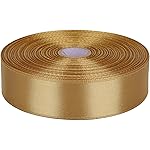 Baocuan 1 inch Champagne Gold Satin Ribbon 50 Yards Solid Fabric Ribbons Roll for Wedding Invitations, Bridal Bouquets, Sewing, Party Decorations, Gift Wrapping and More