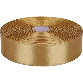 Baocuan 1 inch Champagne Gold Satin Ribbon 50 Yards Solid Fabric Ribbons Roll for Wedding Invitations, Bridal Bouquets, Sewing, Party Decorations, Gift Wrapping and More