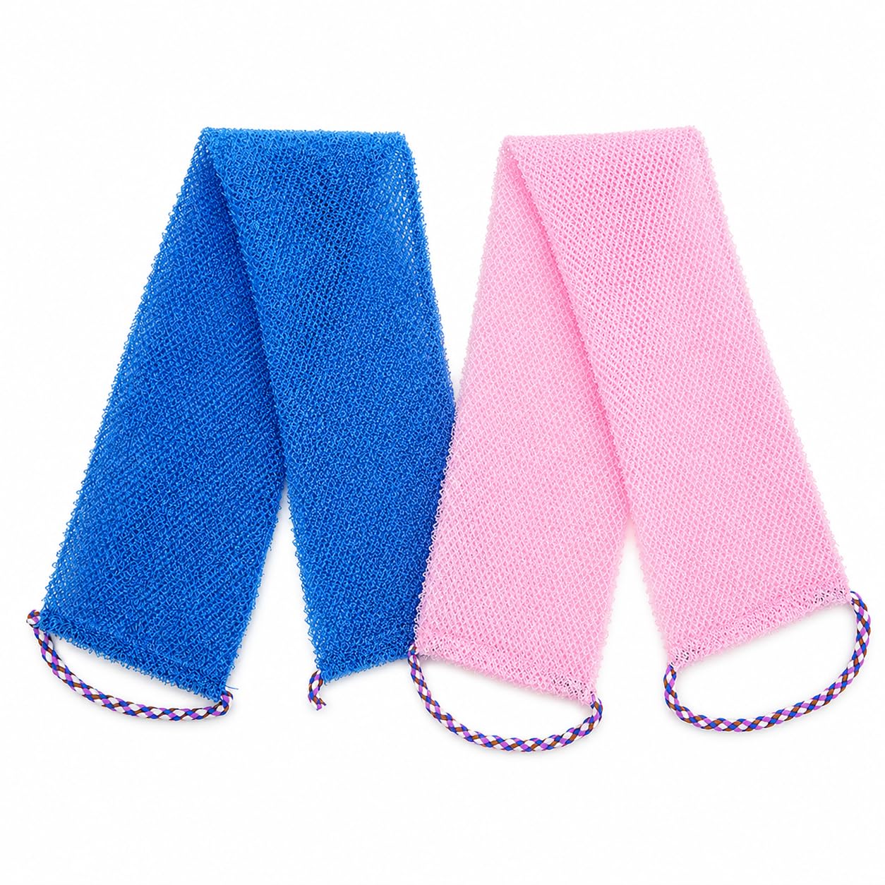 Satmarhz 2 Pcs Blue Pink african net sponge Set with Hanging Loops Stretchable african net exfoliating sponge for Deep Cleansing Custom Cut Design Reusable body wash cloth and exfoliating towel for Home Bathroom Pool Men Women-image-39