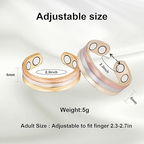 Miniatura 2 de Anillos de cobre para mujer, 99% cobre puro ajustable tricolor oro conjunto magnético joyería, Cobre
