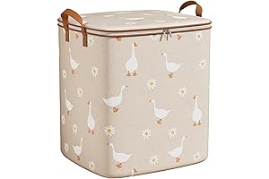 Beige Zippered Storage Basket for Comforters and Moving Quilts