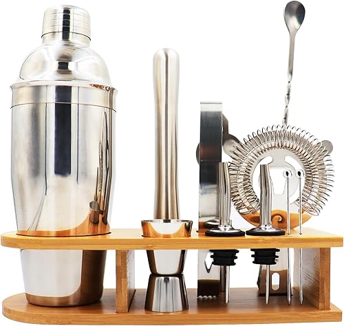 Juego de coctelera, kit de camarero de 12 piezas con soporte de bambú, juego de coctelera de martini, herramientas de bar, kit de mixología, disponible en Yaxa El Salvador