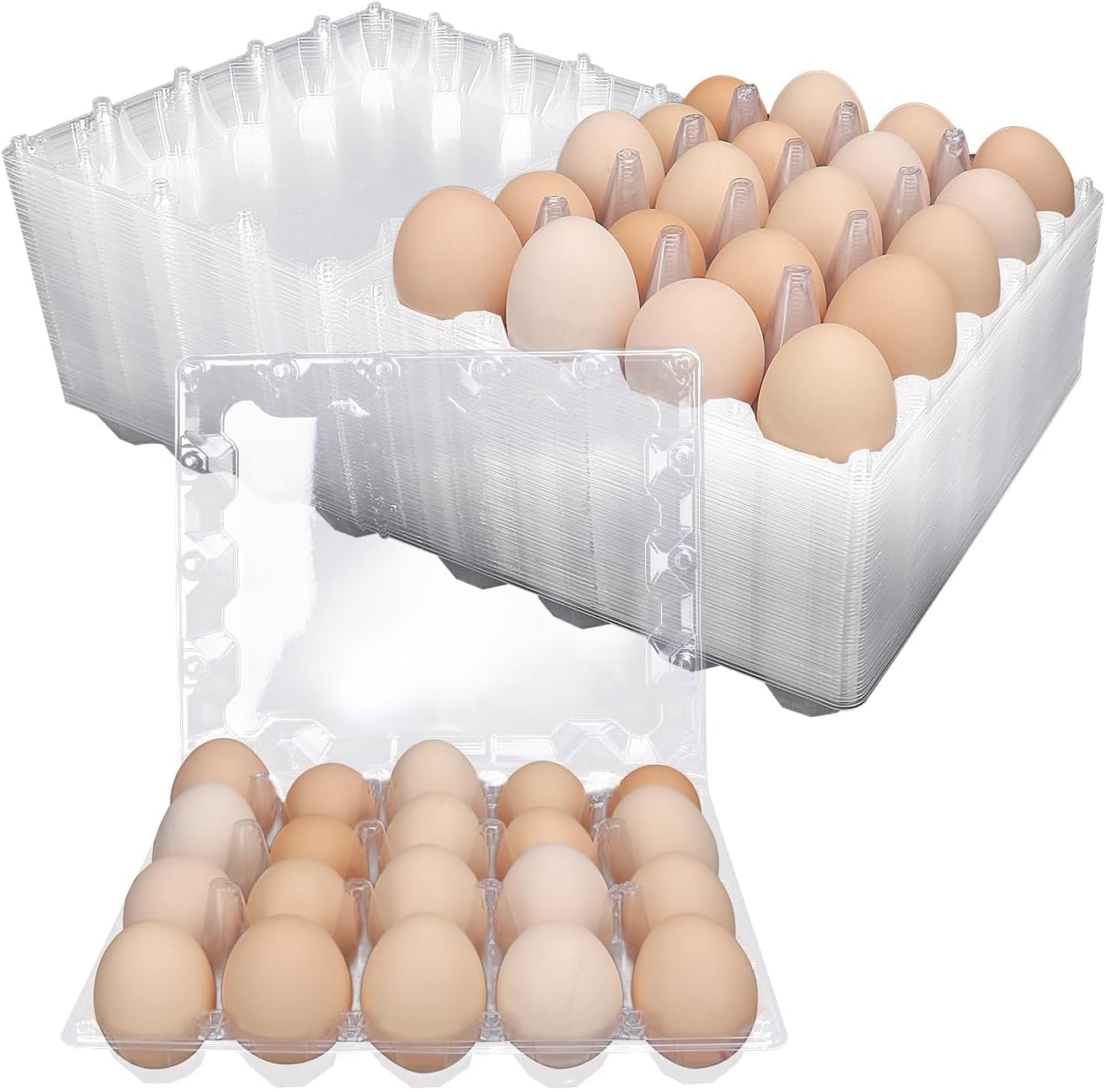 Plastic Egg Cartons Bulk 2x6 Egg Holders Style Holds 12 Eggs - Half Dozen Storage Perfect for Family Pasture, Groceries Chicken Farm, Refrigerator Storage (12 Grids) 50 Pack