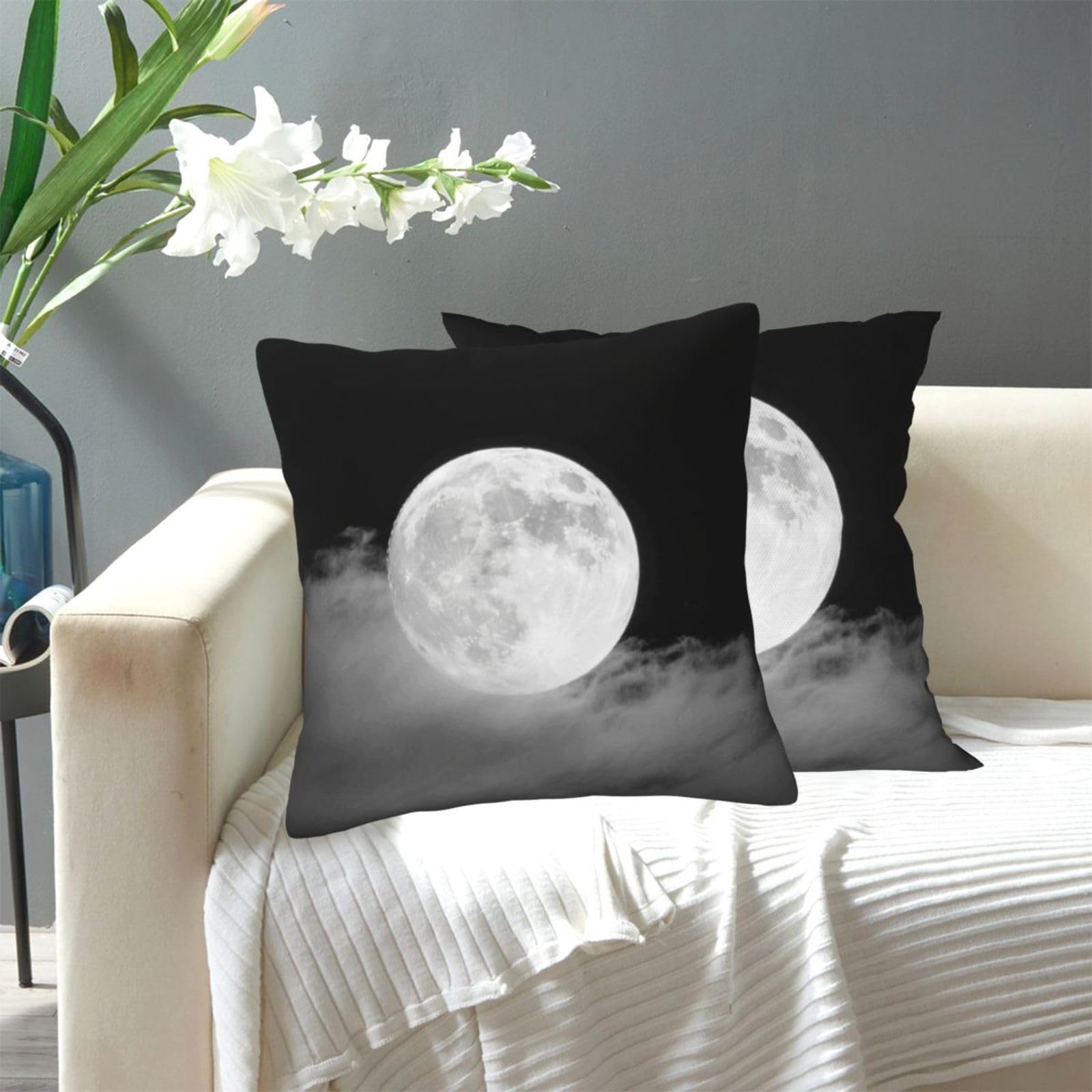 FekiLoot Decorative Throw Pillow Covers Modern Farmhouse Pillowcase Double Sided Cozy Cushion Cover for Sofa Couch Bed 20"X20" Moon in Cloud