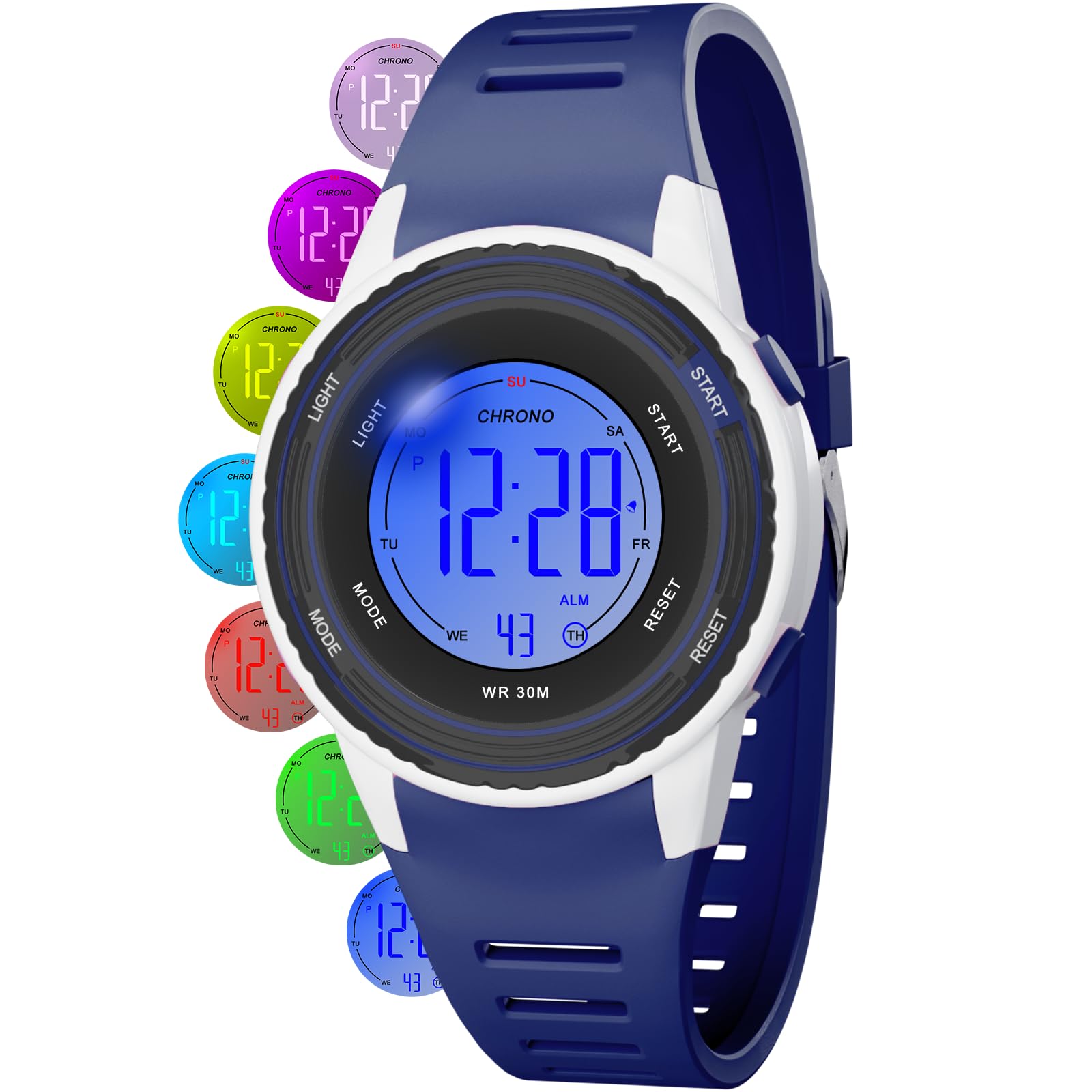Kids Waterproof Watch 7 Color Light Alarm