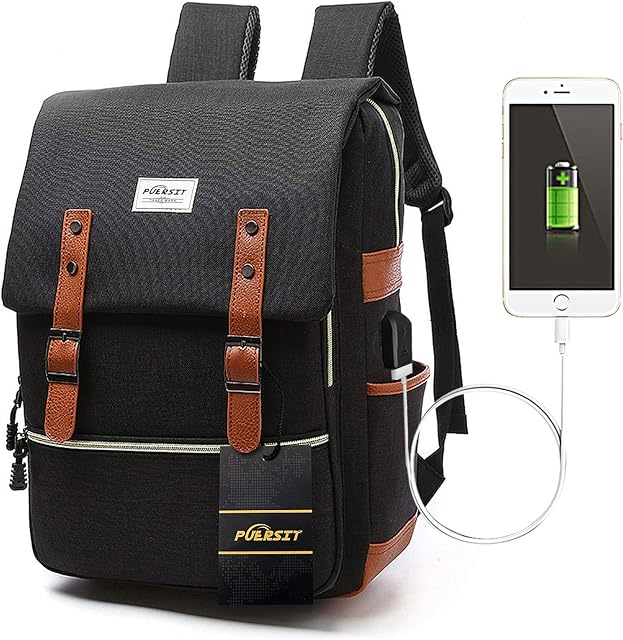 Puersit College Backpack Fits up to 15.6" Laptop Casual Rucksack Life Waterproof Business Travel School Backpack Daypacks with USB Unisex