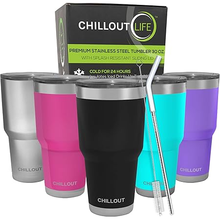 CHILLOUT LIFE 30 oz Stainless Steel Tumbler with Lid - Double Wall Vacuum Insulated Large Travel Coffee Mug with Splash Proof Lid and Straw for Hot & Cold Drinks, Black Tumbler