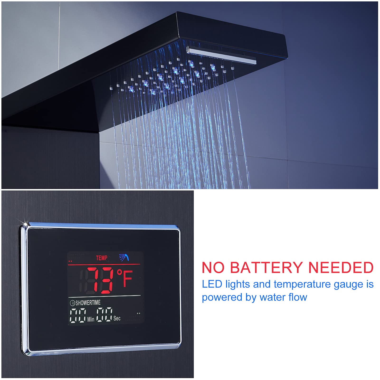 ROVOGO Shower Panel Tower System with LED Lights No Battery Needed