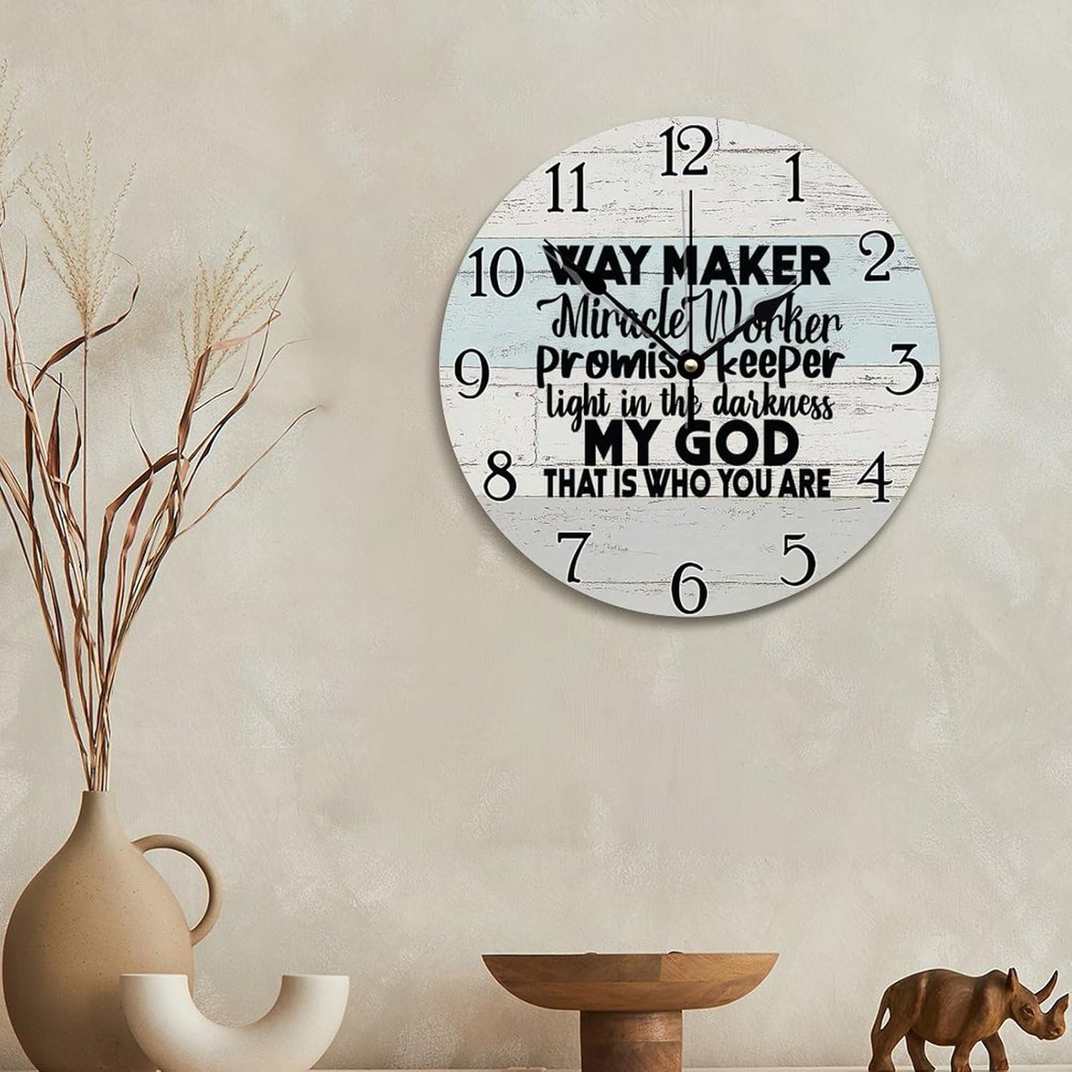 Bible Verse Wall Clock Way Maker Miracle Worker 12 Inch Wall Clocks Battery Operated Clock Silent Non-Ticking Scripture Print Decor for Bedroom Living Room Farmhouse Wall Decor