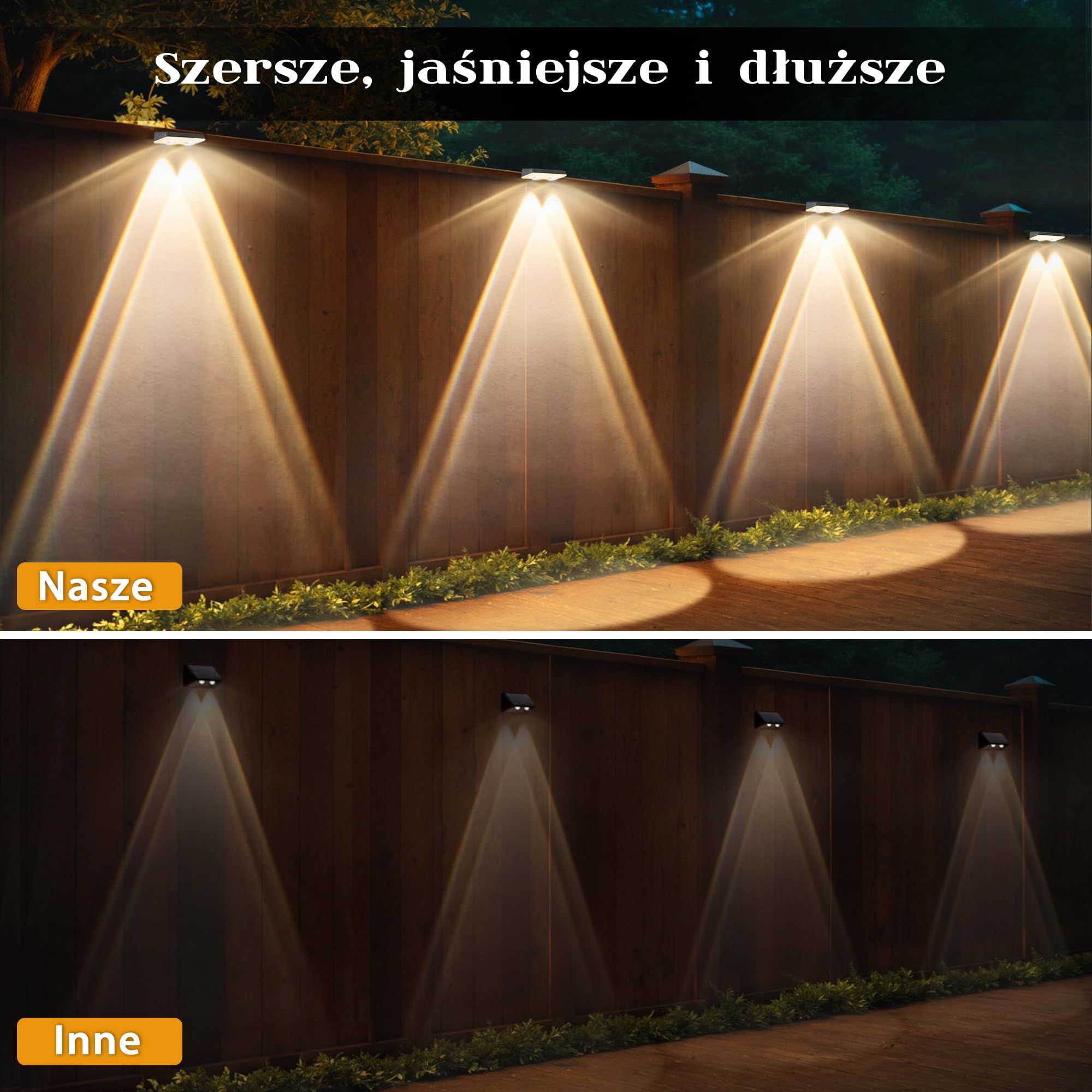 Zewnętrzny kinkiet solarny Delaiglow, solarne lampy zewnętrzne RGB, wodoodporne oświetlenie słoneczne ogrodzenia IP67, 7-kolorowy bezprzewodowy lampa ścienna zewnętrzna, 8 zestawy RGB