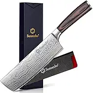 Sunnecko Japanese Nakiri Knife 7 Inch - 15° Edge Carbon Steel Chef Knife Full Tang Forged Blade Vegetable Cleaver with Sheath, Kitchen Gift for Home Cooks & Pros, Father's Day Box