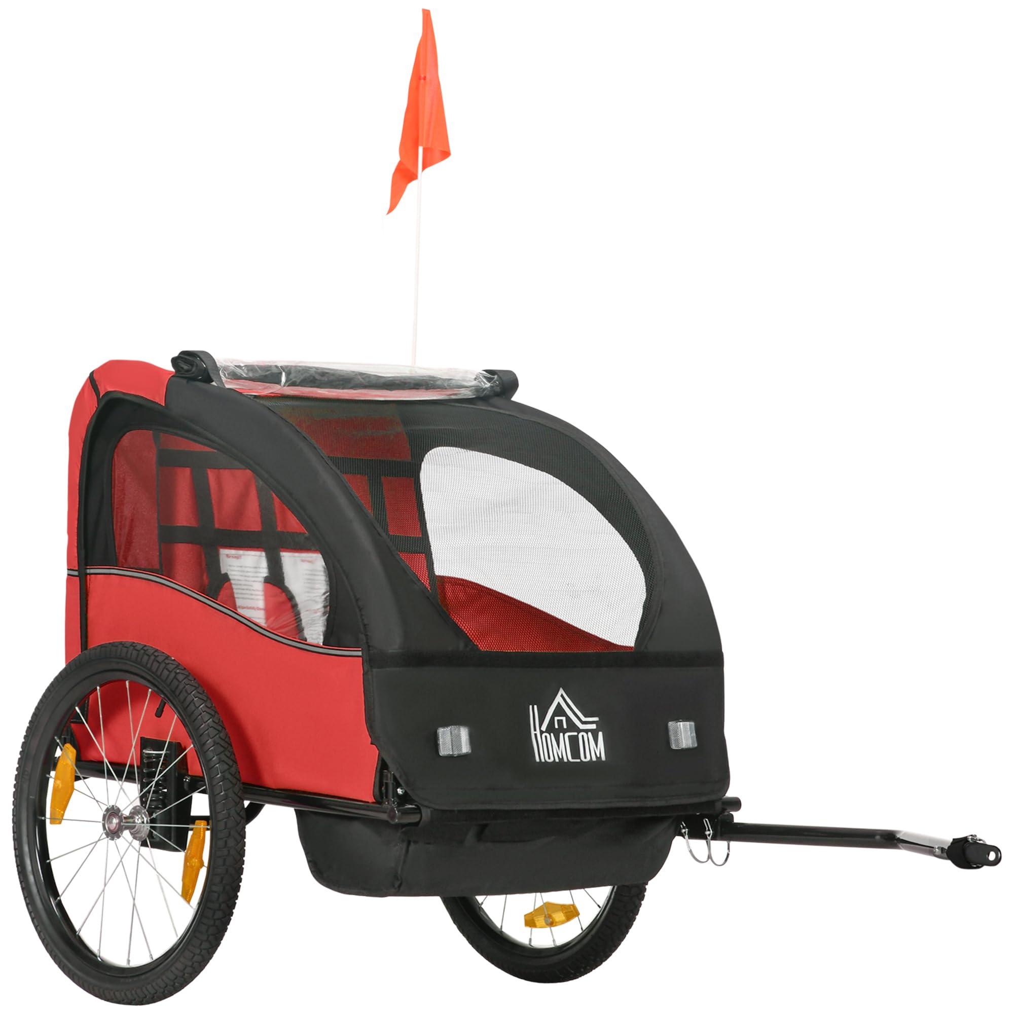 HOMCOM Remolque de Bicicleta para Niños +18 Meses Cochecito para Transporte de 2 Plazas con Cinturón de Seguridad Espacio de Almacenamiento y Sistema de Amortiguador 140x88x90 cm