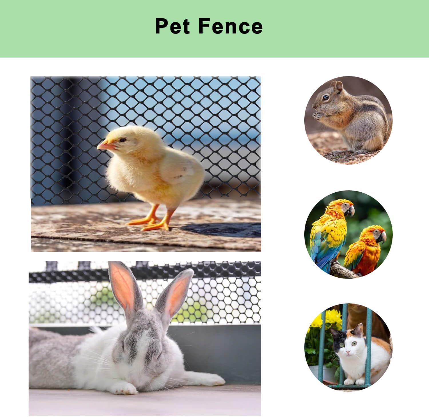 vensovo Plastic Wire Mesh 16IN x 33FT Roll - Green Chicken Wire Fencing for Poultry, Gardening Barrier, Balcony Guard for Cats and Dogs, Floral Craft Mesh with 60 Zip Ties