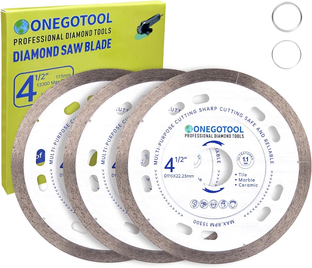 3Pcs 4-1/2 inch Tile Cutter Diamond Saw Blades for Angle Grinder Super Thin Indestructible Disc for Cutting Porcelain Ceramic Granite Marble.