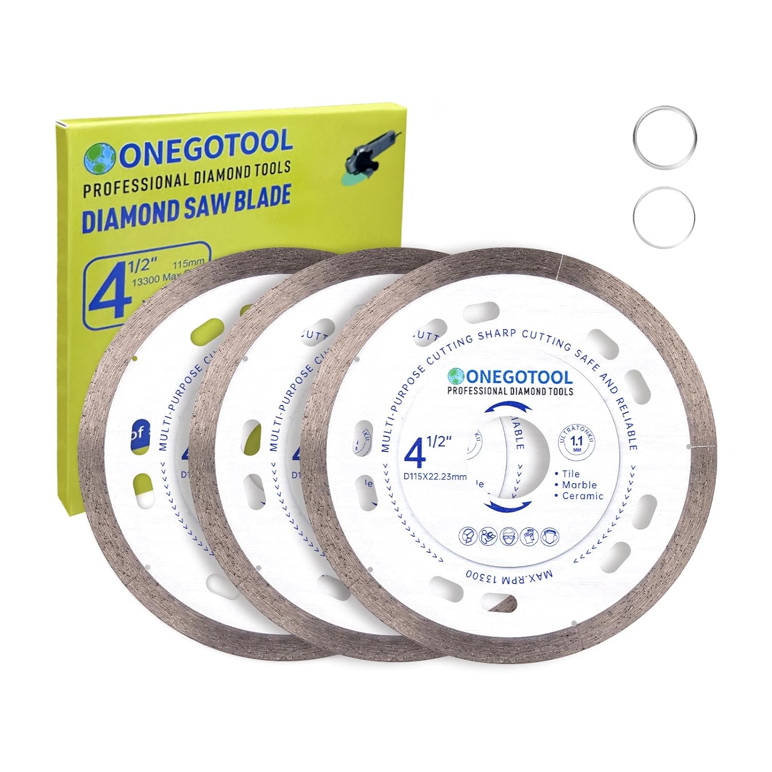 3Pcs 4-1/2 inch Tile Cutter Diamond Saw Blades for Angle Grinder Super Thin Indestructible Disc for Cutting Porcelain Ceramic Granite Marble.