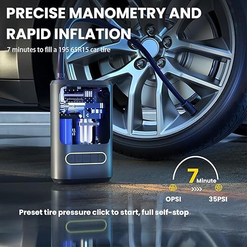 Miniatura 5 de AICEL Inflador de neumáticos, compresor de aire portátil, bomba de aire eléctrica inalámbrica para neumáticos de automóvil, inflador de neumáticos