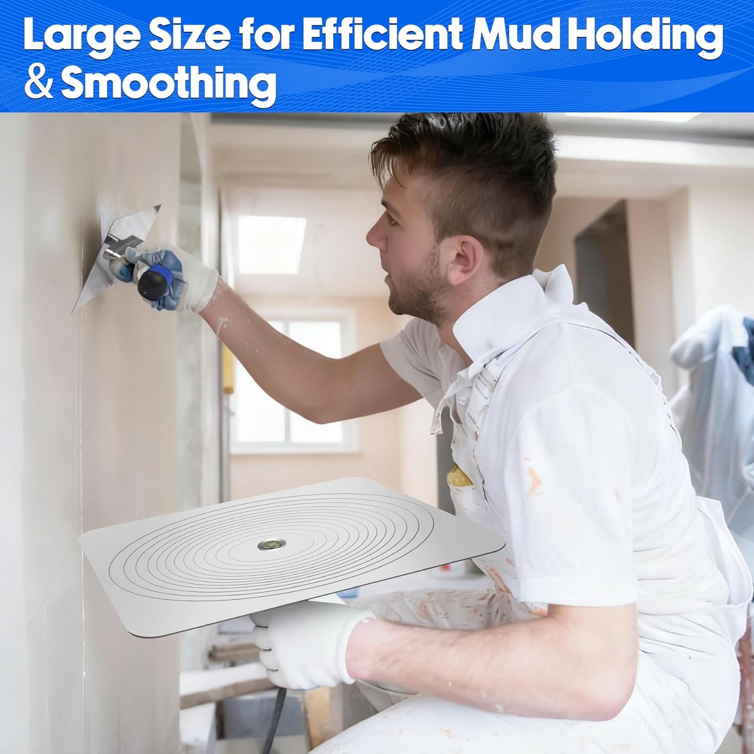 Drywall Hand Tool Kit, 12" Aluminum Plaster Hawk Mortar Board Holder & 12" x 4.7"Stainless Steel Finishing Trowel, Flat Masonry Mud Hawk with Non-Slip & Ergonomics Handle, Stucco Plaster Tool