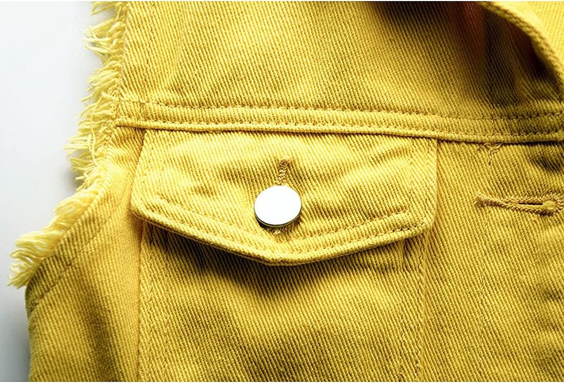 Size 3XL CURRENT Women's Casual Denim Waistcoat Slim Fit Frayed Sleeveless Jacket Ripped Tops with Pockets