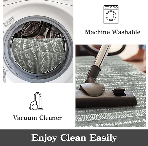 Miniatura 4 de Lahome Alfombra bohemia de 5 x 7 pies para sala de estar, alfombra geométrica neutra grande lavable de color gris, alfombra marroquí antideslizante