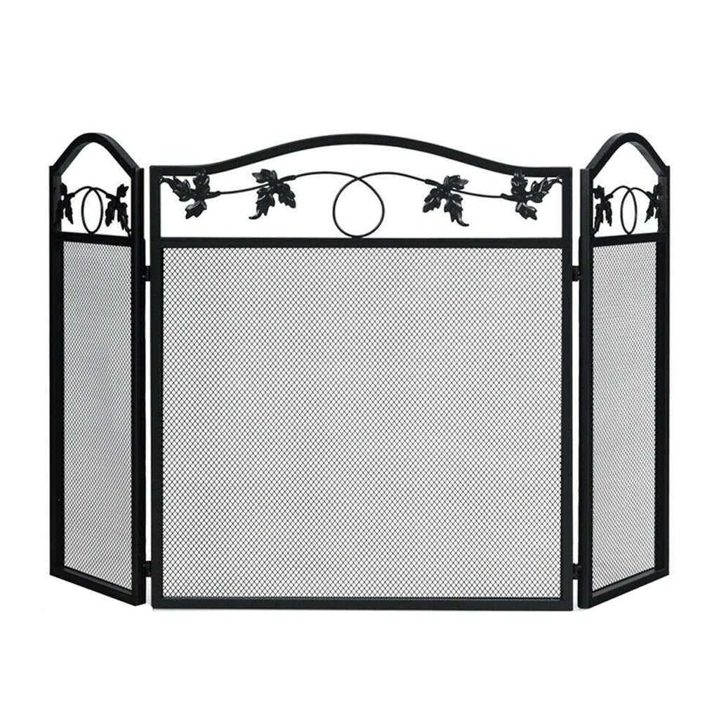 Schermi per Caminetti di Guardia Pannello camino schermo in ferro foglia foglia foglia camino tri-fold schermo partition casa forno forno decorazione Accessori per Caminetti in Rete Decorativa