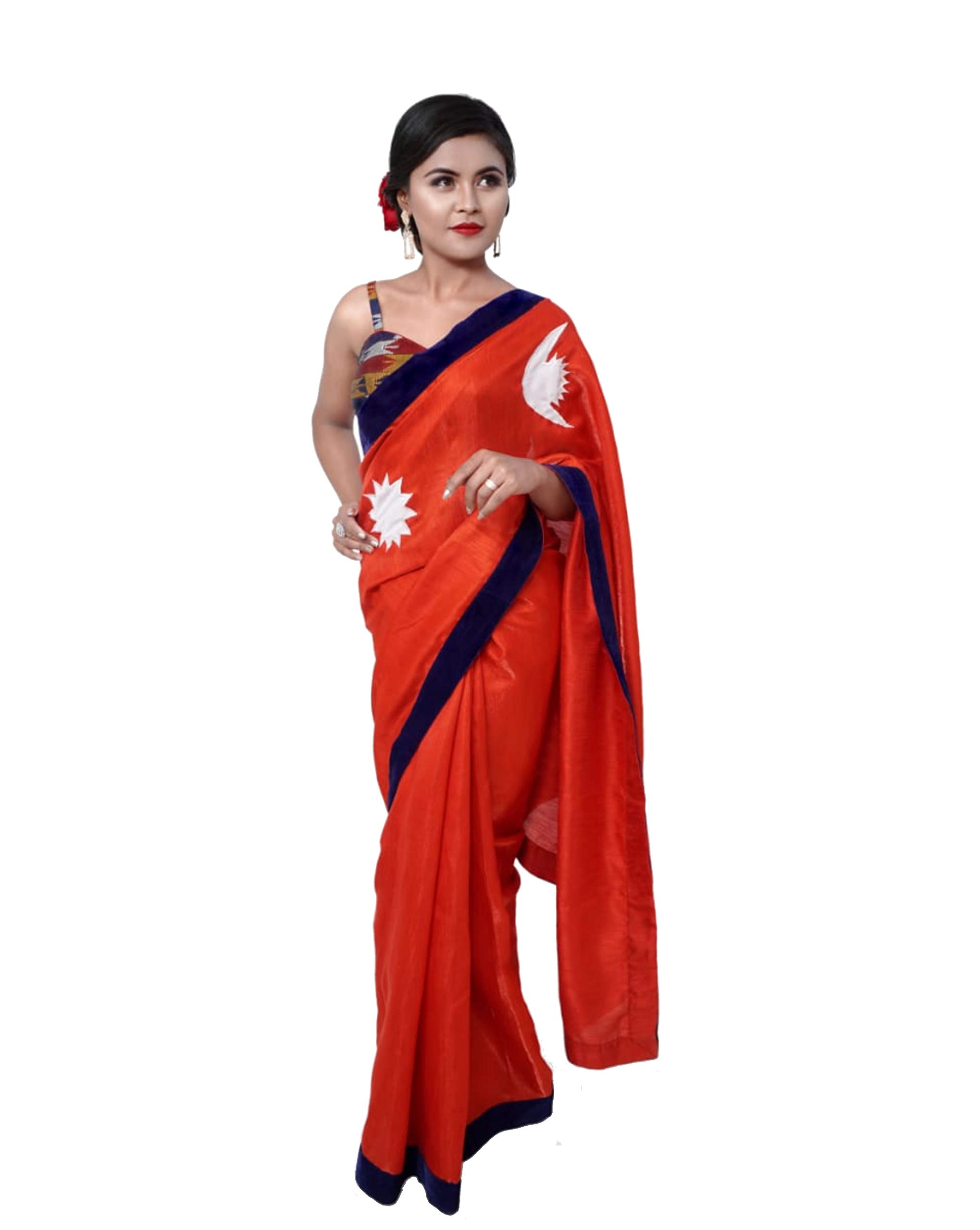 FASHIONVIBES Nepal Flag Saree/Jhanda Saree, Flag Theme Designer Saree