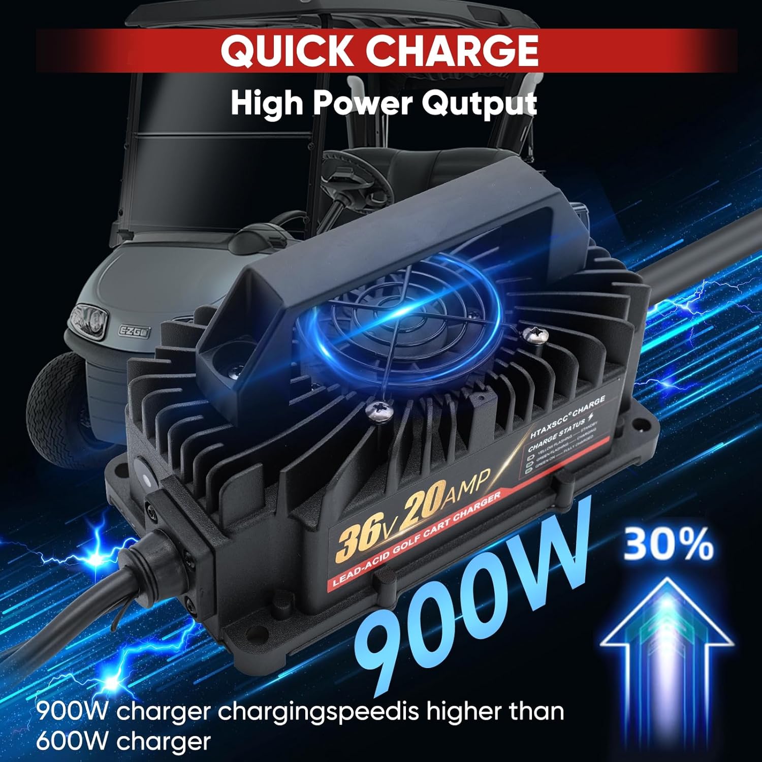 36 Volt 20 Amp Golf Carts Battery Charger for EZGO TXT with D Style Plug,Upgraded IP67 Waterproof Lead Acid Battery Charger