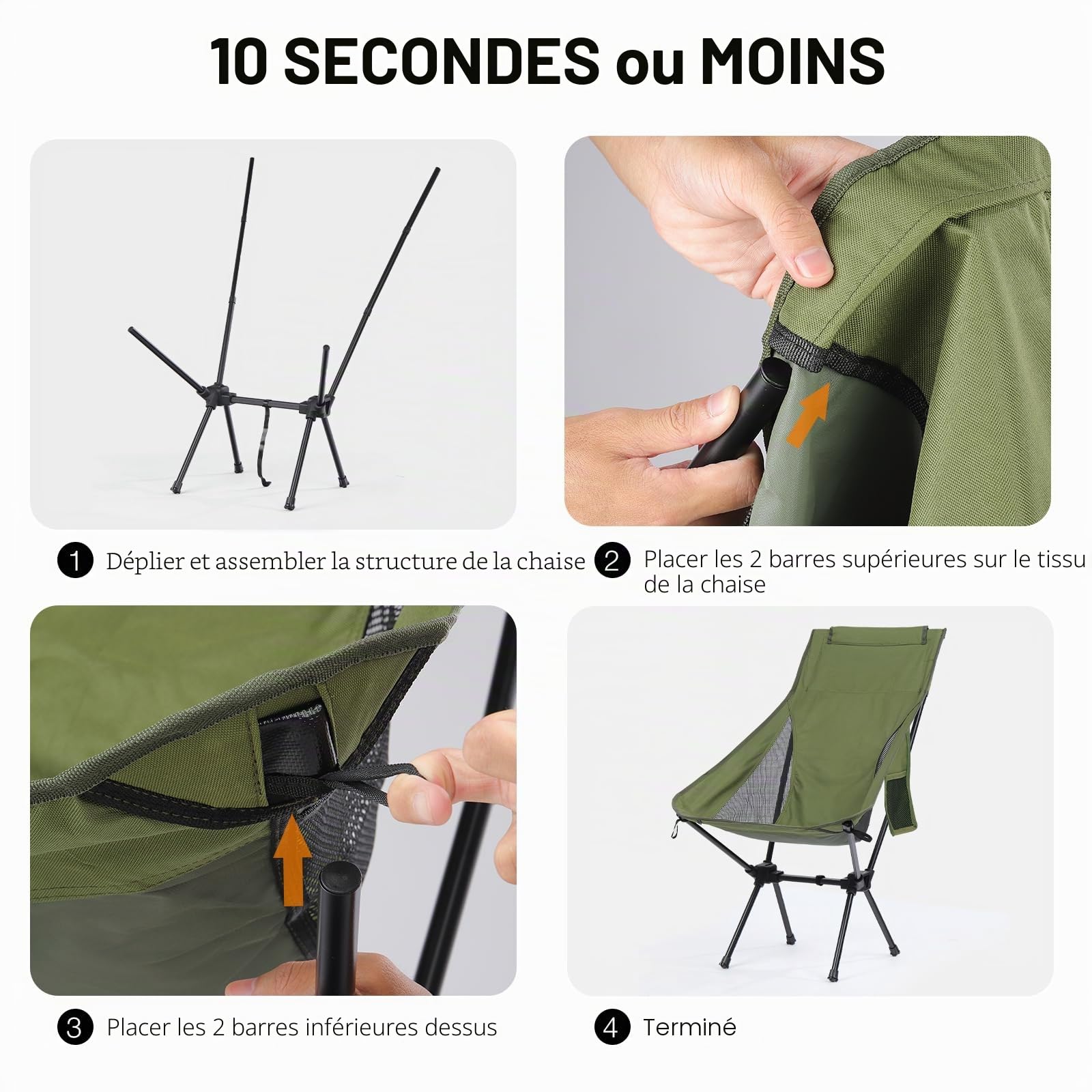 Chaise Pliante Camping Confortable Légère, Chaise de Plage Pliable Haut, Siege Camping Pliable Portable de Exterieur Randonnée Peche Jardin Barbecue, Vert