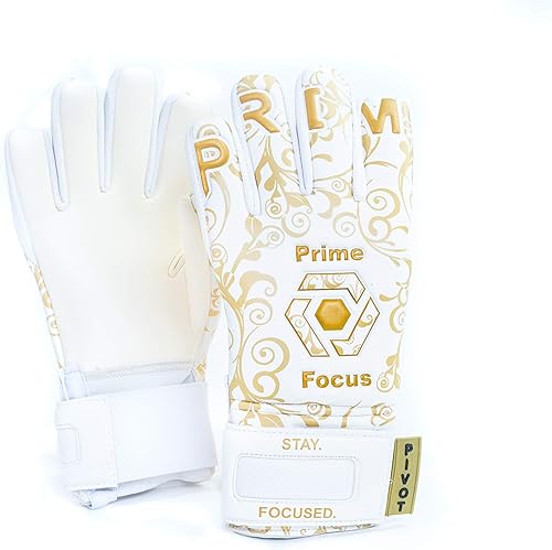 Prime Focus Goalkeeping Pivot Gold - Guantes de portero para jóvenes y fútbol para adultos (tallas 6-10), guantes de portero de calidad profesional,