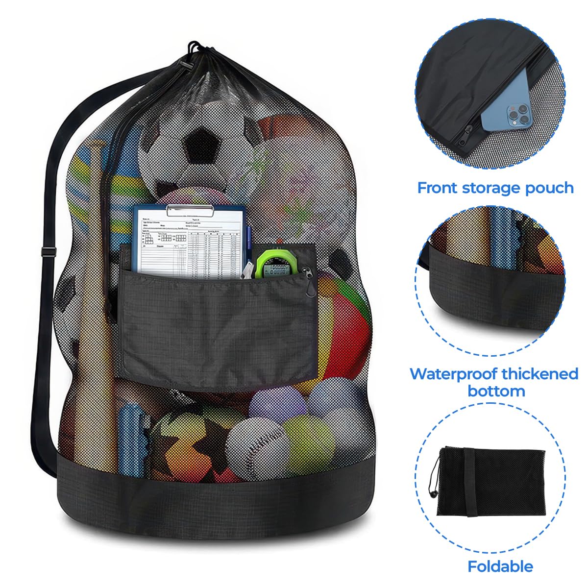 Bolsa Red Grande 93x62 cm para Balones de Baloncesto Fútbol Voleibol, Heavy Duty con Cordón Ajustable
