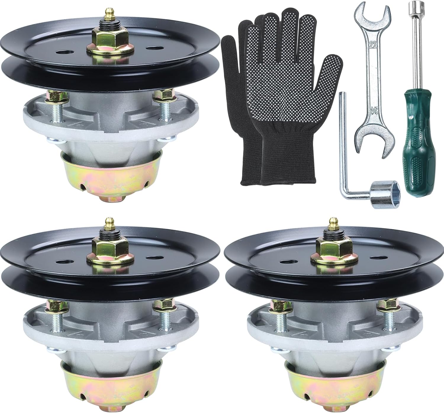 3 Pack AM144377 Spindle with M140059 Spindle Pulley Replaces John Deere AM144377, AM135349 for John Deere 1025R GT235 GT245 GX255 GX325 GX335 GX345 X320 X485 X500 X520 X530 X720 54" 62" Decks