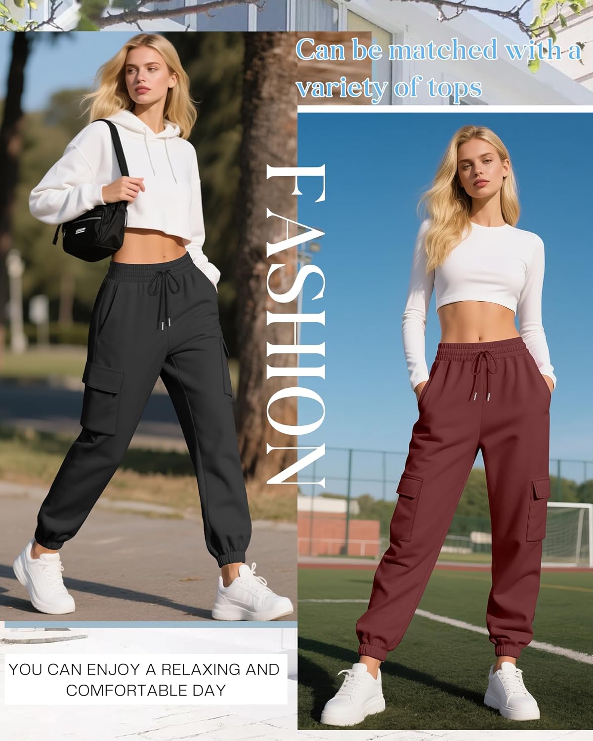 Neer 3 Pack Women's Cargo Sweatpants Joggers Pants Causal Gym Athletic Workout High Waist Bottom Y2k Fall Outfits with Pocket - Image 3