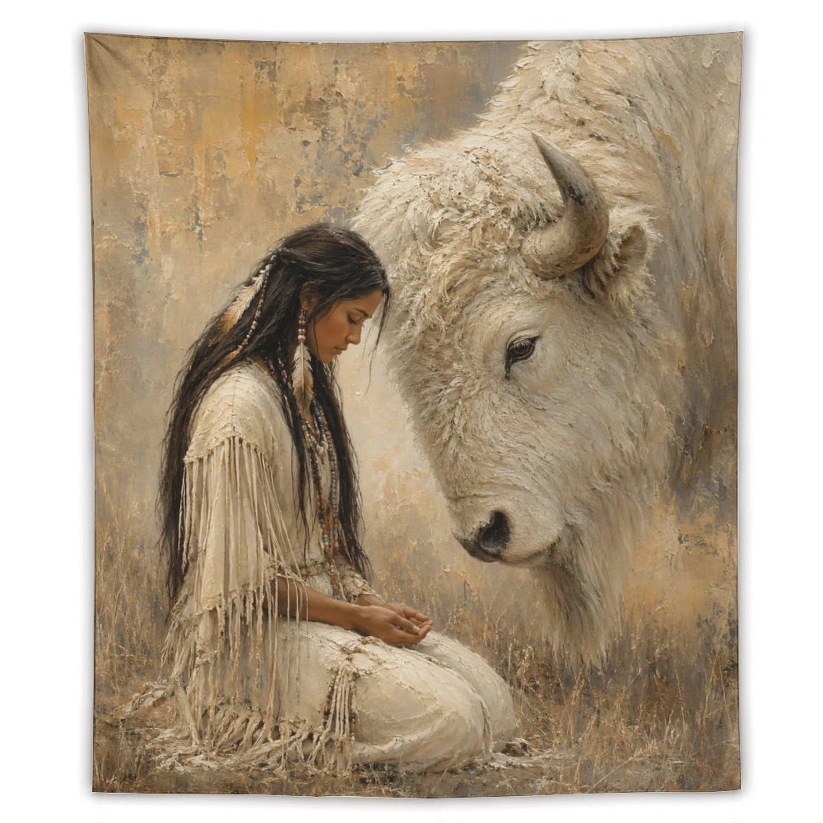 W7C8U2X3 White Buffalo Woman Oil Style Wall Tapestry, Oil Painting Style