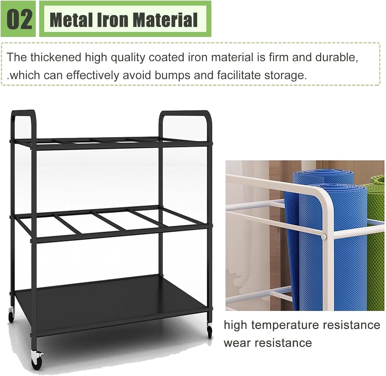 ヨガマット ストレージラック 大型収納カート 車輪付き フロアメタルホルダーバスケット ジムフォームローラーオーガナイザー スタジオ