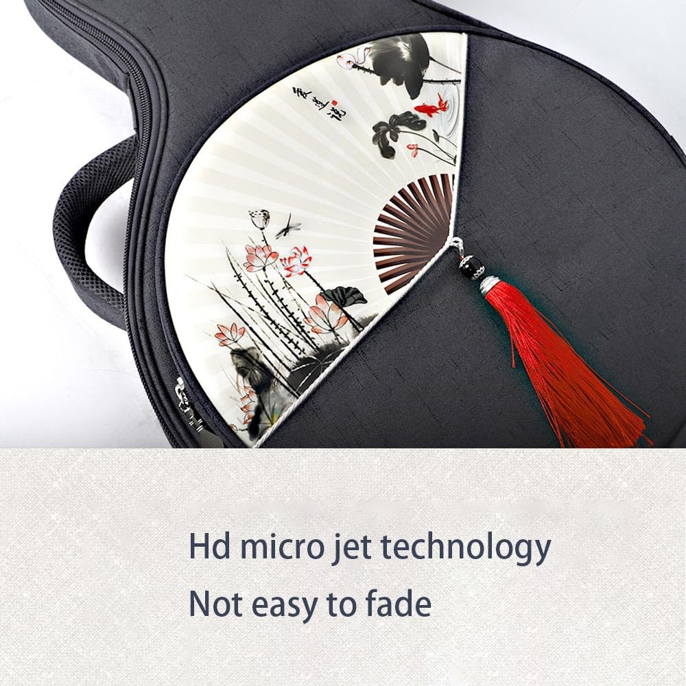 Yueqin Borsa a tracolla con motivo a ventaglio, per musica folk, per uso professionale liuto cinese, liuto lunare, banjo, strumento musicale, banjo cinese (rosso)