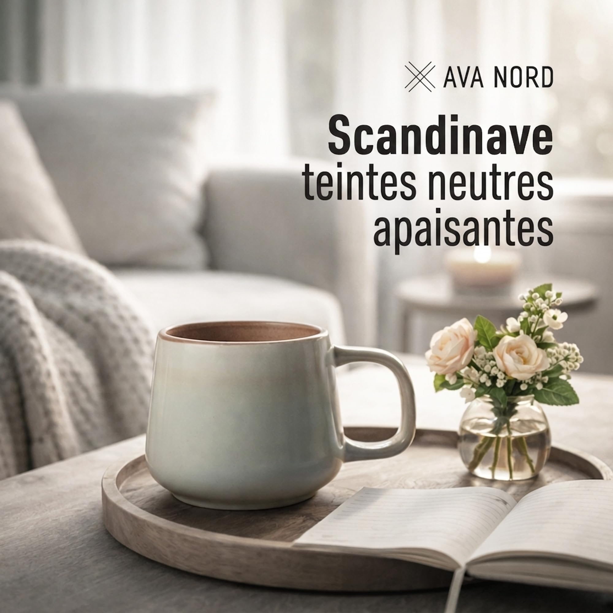 Ava Nord Tasses à Café en Céramique - 240 ml | en Grès, avec Anse Ergonomique | Idéales pour le Cappuccino, le Espresso | Compatibles Micro-Ondes et Lave-Vaisselle | Gris Sauge