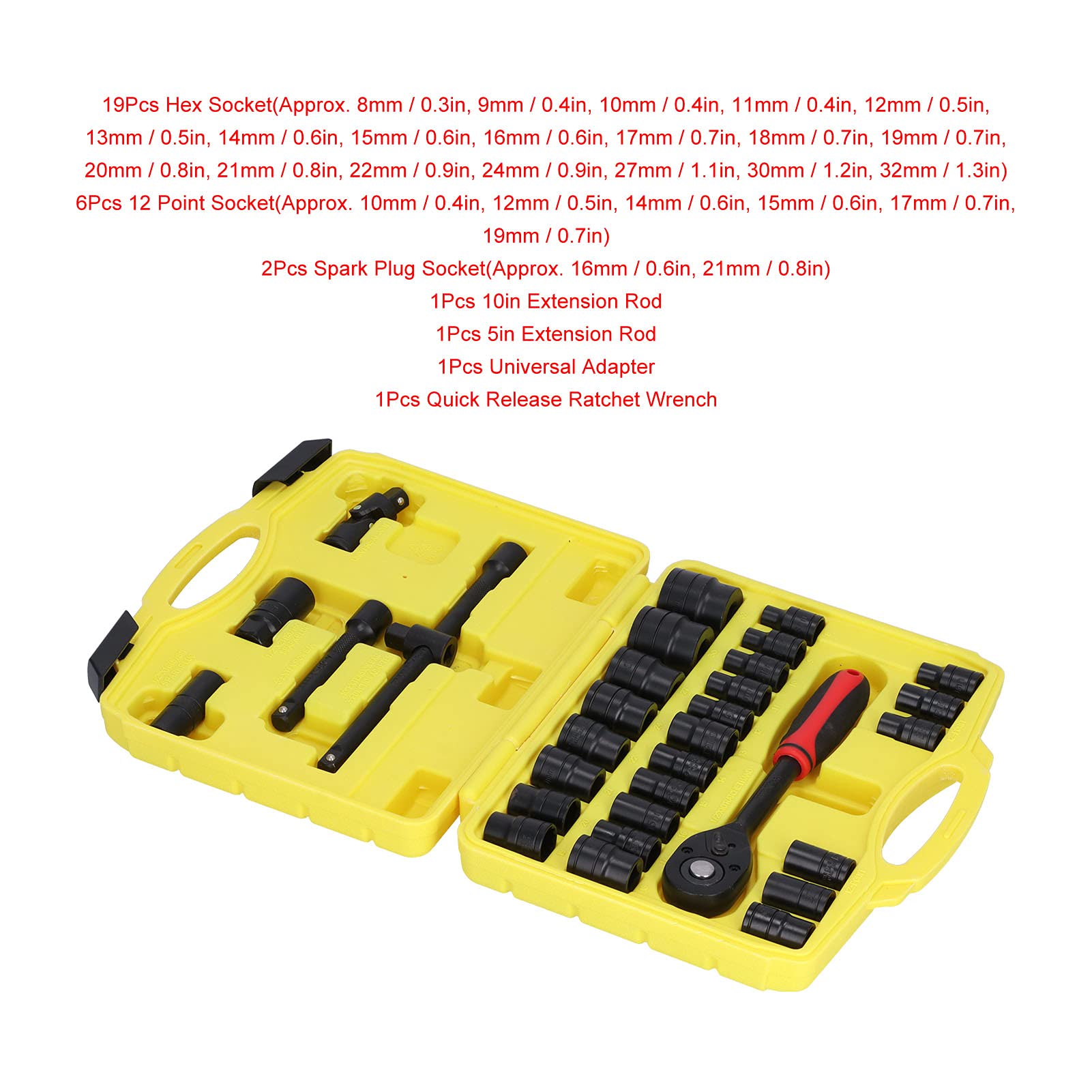 Yosoo Health Gear Zestaw Kluczy Nasadowych ze Stali Chromowo-wanadowej Zestaw Kluczy Nasadowych 1 2-calowa Grzechotka 8 do 32 Mm 72 Zęby Szybkozamykacz z walizką do Mechaniki Samochodowej