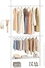 SONGMICS Floor to Ceiling Clothes Rail, 3-Tier Clothes Rack, Height and Length Adjustable Clothing Rail, 1-Row Wardrobe Organiser with 2 Rods and 1 Shelf, Reaching Rod, Matte White HSR136W01