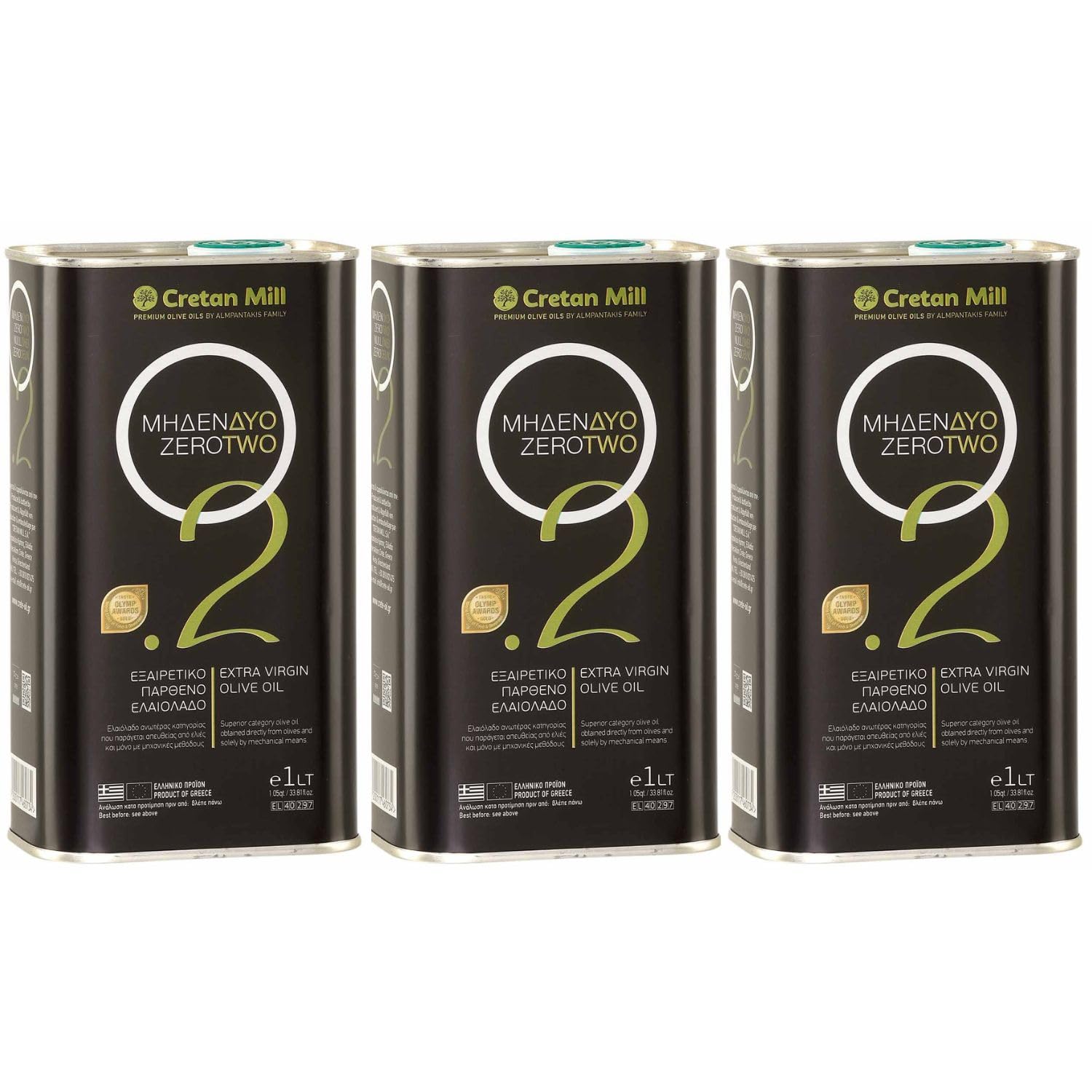 Griechisches Olivenöl 0,2% Extra Nativ 3x 1,0L Kanister von Kreta | Mildes kaltgepresstes Olivenöl | 100% Koroneiki Oliven | Natives Olivenöl extra | + 20ml Jassas Olivenöl