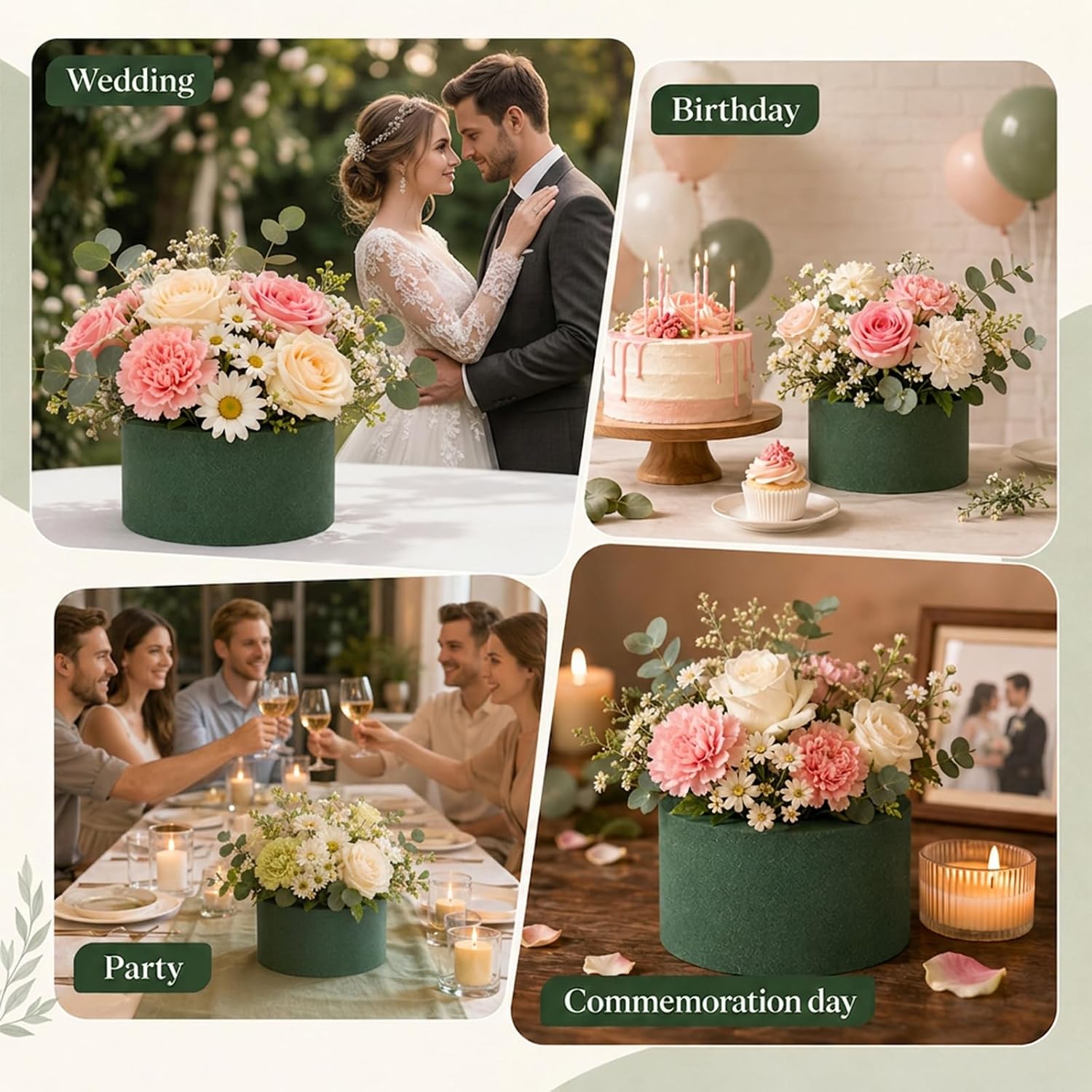 Lnidpd 4pcs Round Floral Foam Blocks, Fresh and Artificial Flowers Small Green Wet Dry Florist Plant Arrangements Supplies Styrofoam for Wedding Aisle Party Decoration