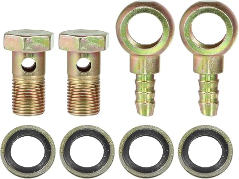Banjo Bolt M16x1.5 10mm Banjo Hose Barb Bolt Fittings Brake Line Fitting Adapter with Copper Washers for Motorcycle Car Set of 2