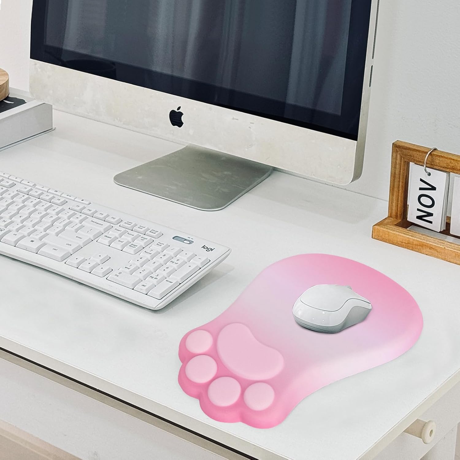 L-SPOUTTO Ergonomic Mouse Pad with Wrist Rest,Cute Cat Paw Mousepad Wrist Support,Comfortable Massage Design Computer Pain Relief Mouse Pad with Non-Slip PU Base for Desk Laptop Gaming,Gradient Pink