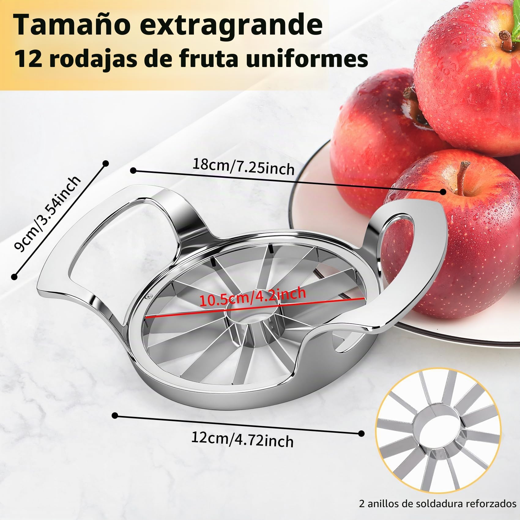 Cortador de manzanas de 12 cm, Vaciador de Manzana extragrande de 12 cuchillas, Pelador de Manzanas de acero inoxidable resistente con sistema de cuchillas de seguridad actualizado