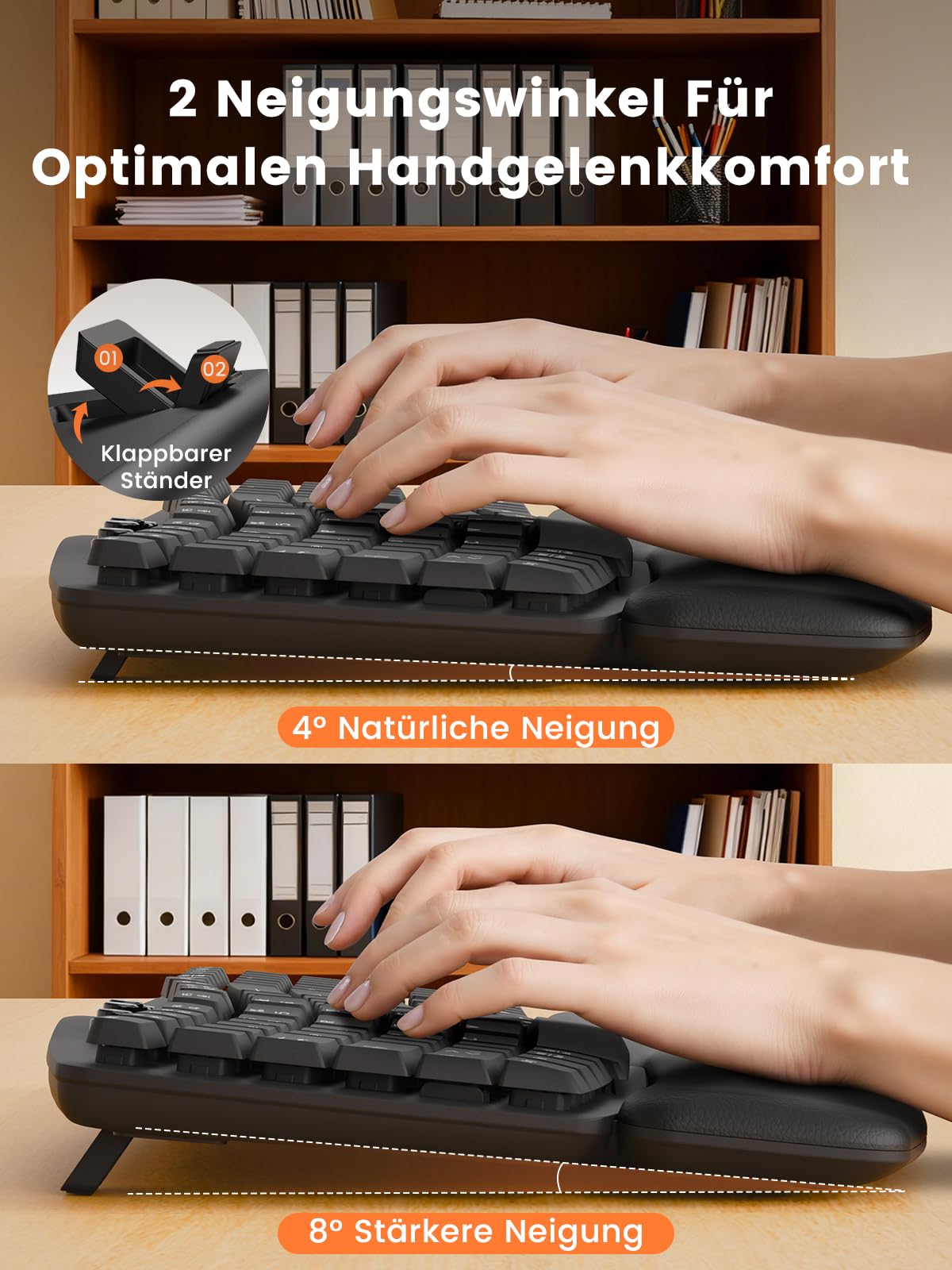 Juego de teclado y ratón inalámbrico, 30 dB silencioso, teclado ergonómico con teclas Wave y reposamuñecas suave, interruptor de sistema dual para Windows/Mac, ideal para equipos de negocios y oficina
