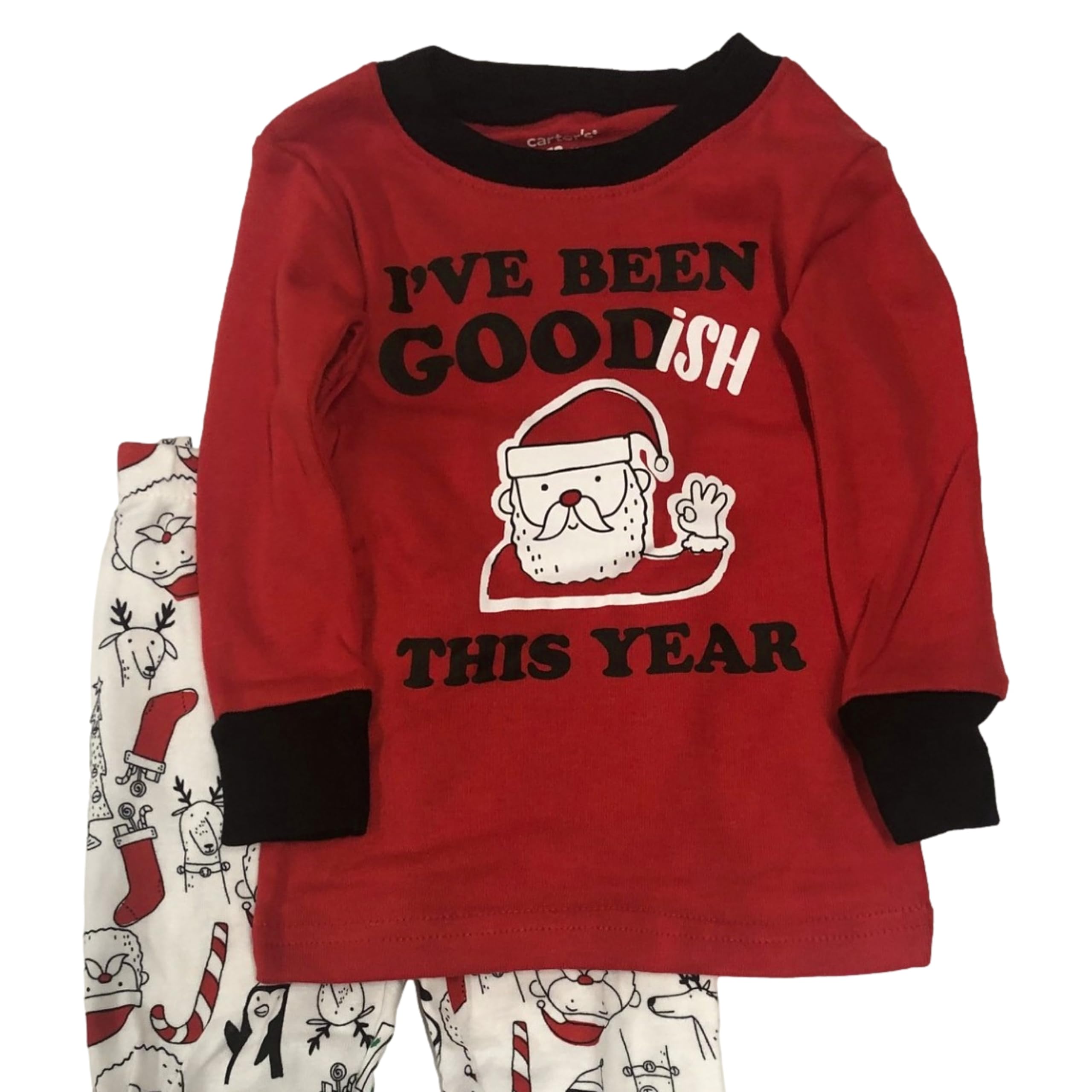 Carter's Baby Boy Christmas Top & Bottoms Santa 'I've Been Good-ish' Snug Fit Pajama Set (18 Months) Red